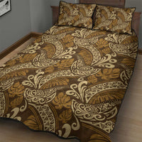 Brown Gold Monstera Quilt Bed Set Polynesian Tribal Pattern - Polynesian Pride
