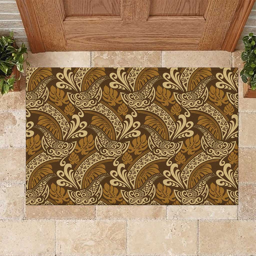 Brown Gold Monstera Rubber Doormat Polynesian Tribal Pattern - Polynesian Pride