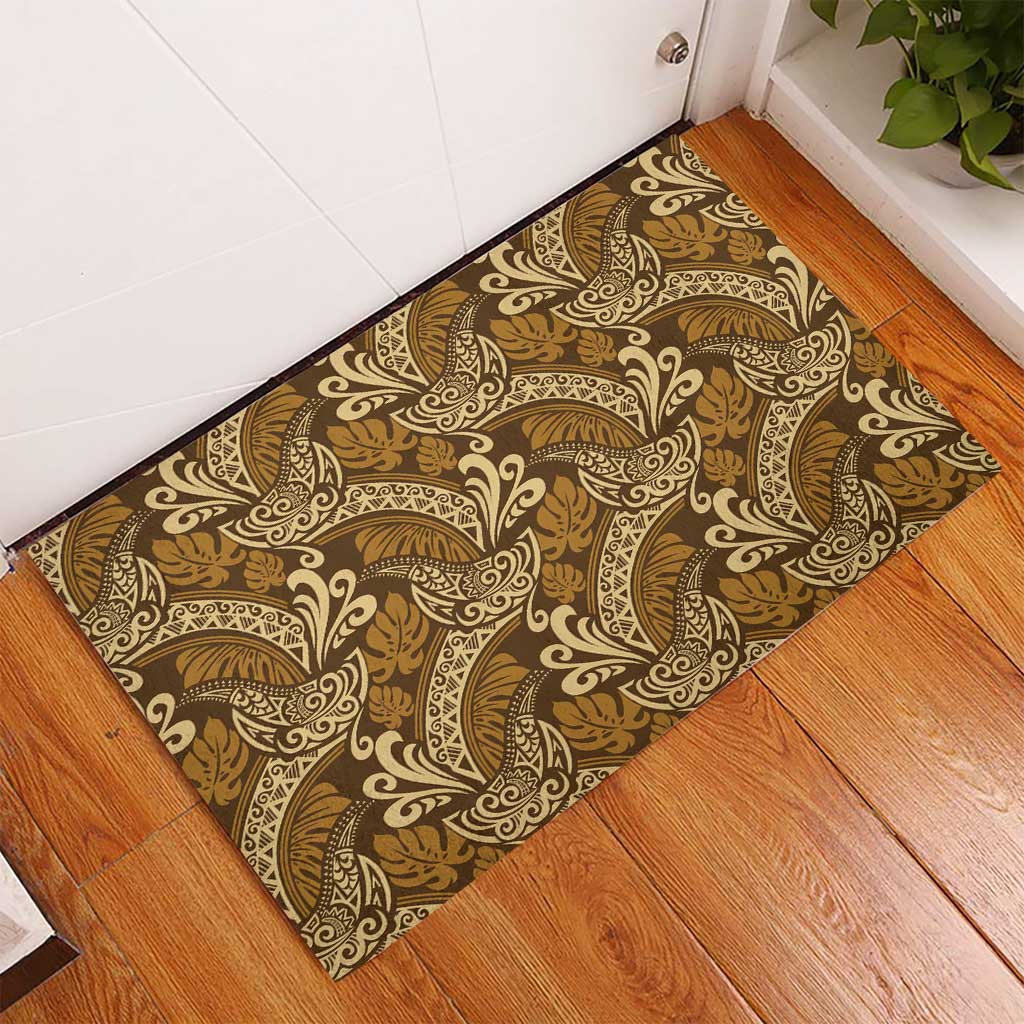 Brown Gold Monstera Rubber Doormat Polynesian Tribal Pattern - Polynesian Pride