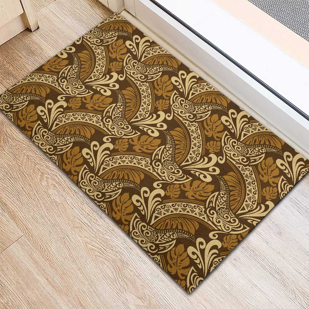 Brown Gold Monstera Rubber Doormat Polynesian Tribal Pattern - Polynesian Pride