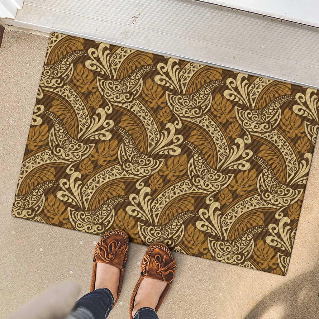 Brown Gold Monstera Rubber Doormat Polynesian Tribal Pattern - Polynesian Pride