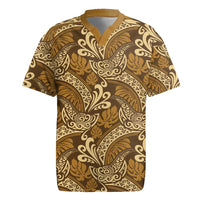Brown Gold Monstera Rugby Jersey Polynesian Tribal Pattern - Polynesian Pride