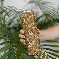 Brown Gold Monstera Skinny Tumbler Polynesian Tribal Pattern - Polynesian Pride