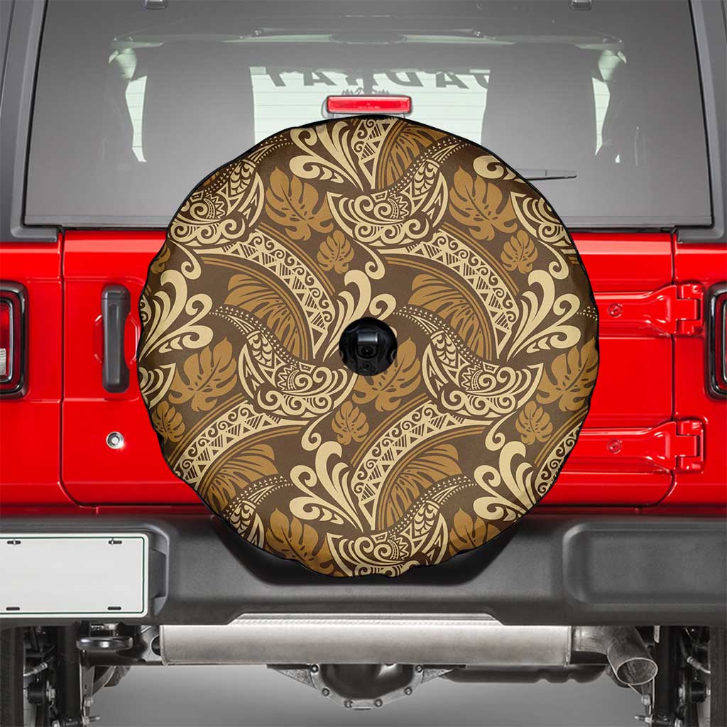 Brown Gold Monstera Spare Tire Cover Polynesian Tribal Pattern - Polynesian Pride