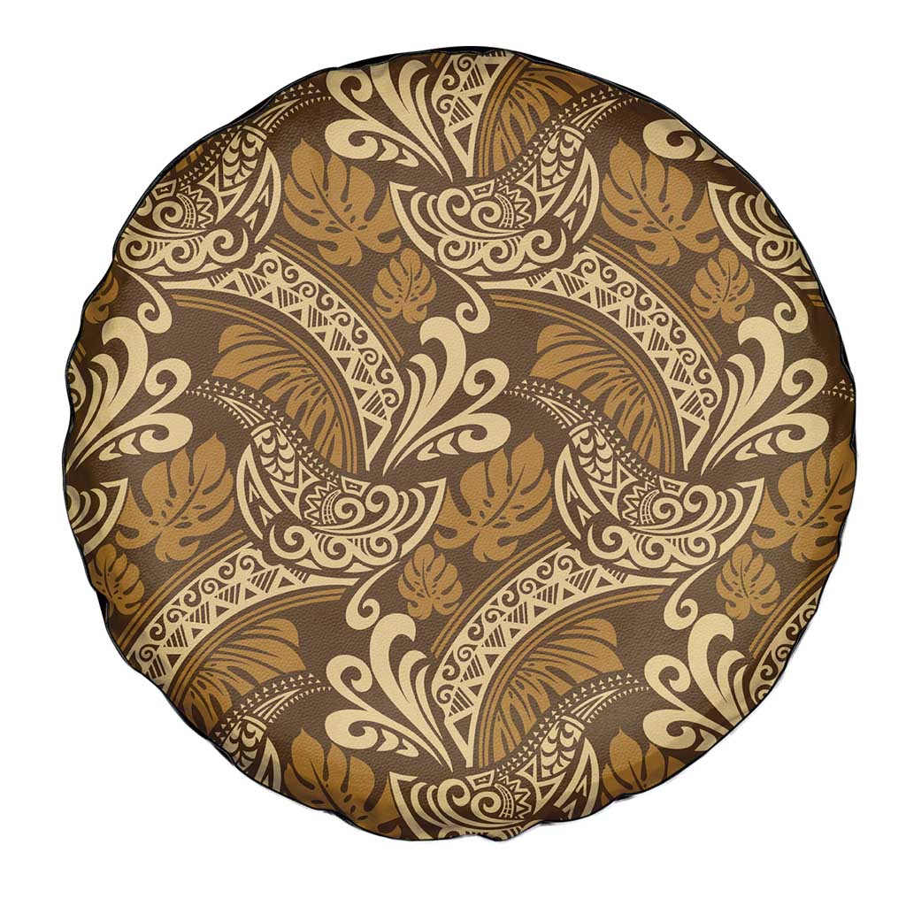 Brown Gold Monstera Spare Tire Cover Polynesian Tribal Pattern - Polynesian Pride