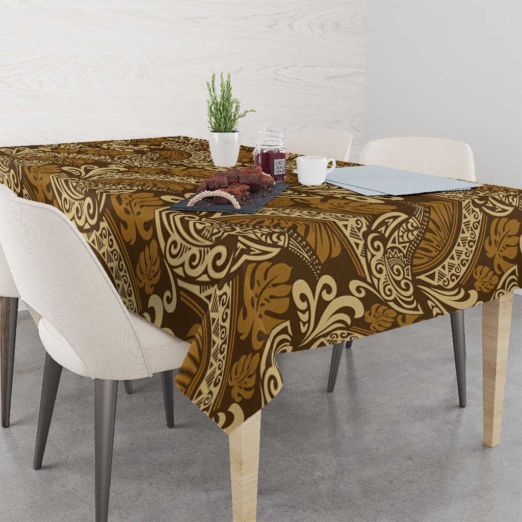Brown Gold Monstera Tablecloth Polynesian Tribal Pattern - Polynesian Pride