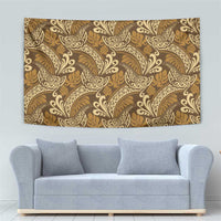 Brown Gold Monstera Tapestry Polynesian Tribal Pattern - Polynesian Pride