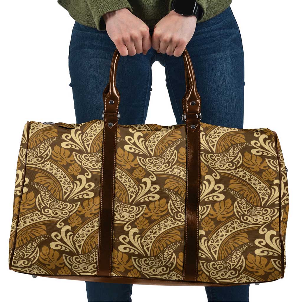 Brown Gold Monstera Travel Bag Polynesian Tribal Pattern - Polynesian Pride