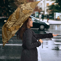 Brown Gold Monstera Umbrella Polynesian Tribal Pattern - Polynesian Pride