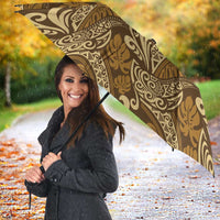 Brown Gold Monstera Umbrella Polynesian Tribal Pattern - Polynesian Pride