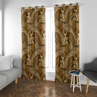 Brown Gold Monstera Window Curtain Polynesian Tribal Pattern - Polynesian Pride