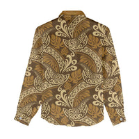 Brown Gold Monstera Women Casual Shirt Polynesian Tribal Pattern - Polynesian Pride