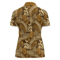 Brown Gold Monstera Women Polo Shirt Polynesian Tribal Pattern - Polynesian Pride