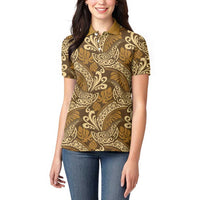 Brown Gold Monstera Women Polo Shirt Polynesian Tribal Pattern - Polynesian Pride