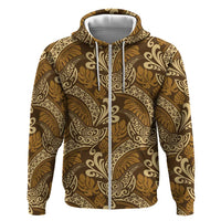 Brown Gold Monstera Zip Hoodie Polynesian Tribal Pattern - Polynesian Pride