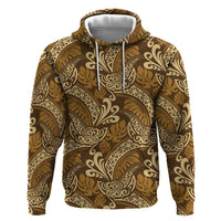 Brown Gold Monstera Zip Hoodie Polynesian Tribal Pattern - Polynesian Pride