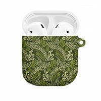 Olive Green Monstera AirPods Case Polynesian Tribal Pattern - Polynesian Pride