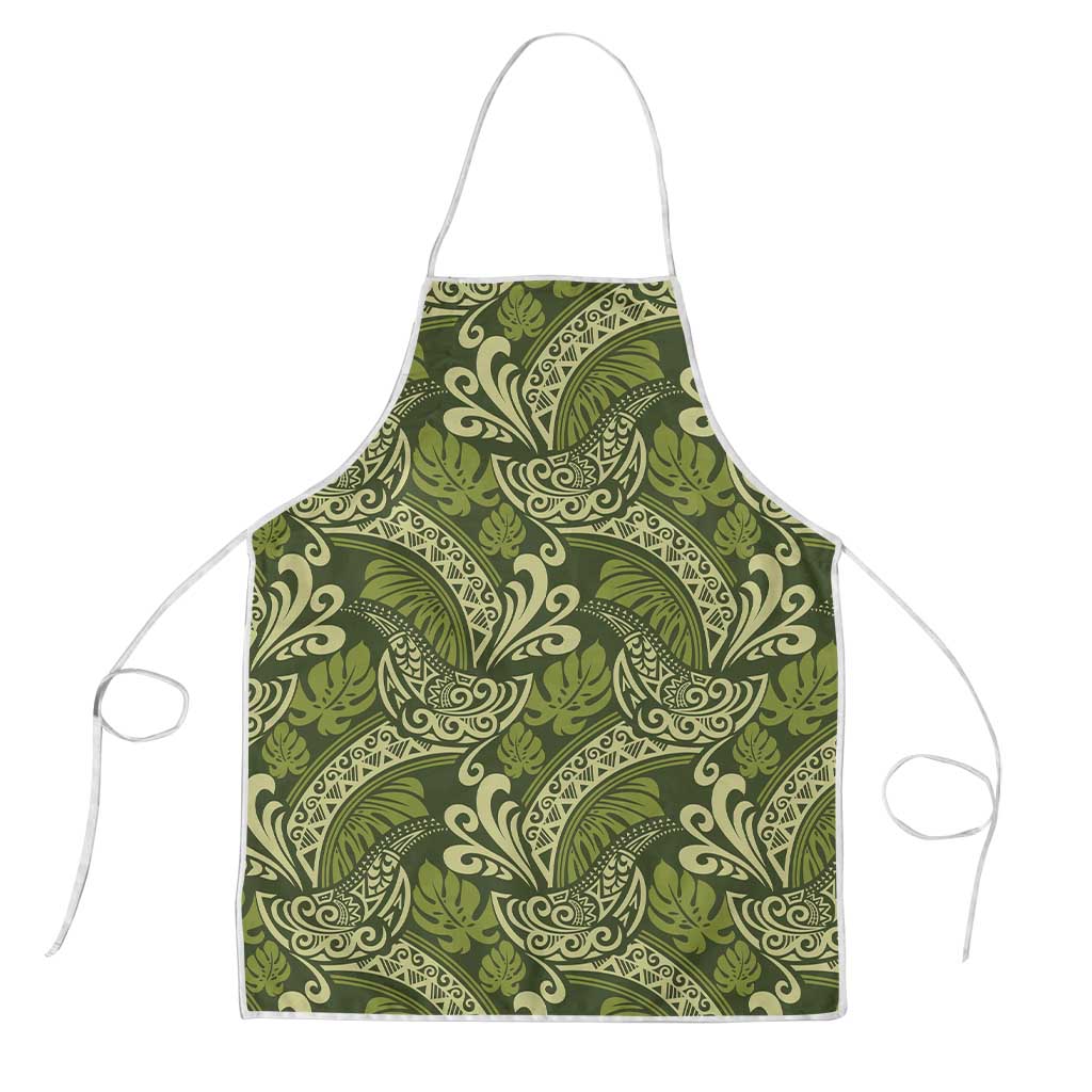 Olive Green Monstera Apron Polynesian Tribal Pattern - Polynesian Pride