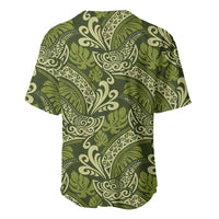 Olive Green Monstera Baseball Jersey Polynesian Tribal Pattern - Polynesian Pride