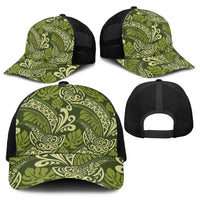 Olive Green Monstera Baseball Net Cap Polynesian Tribal Pattern - Polynesian Pride
