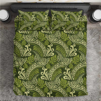 Olive Green Monstera Bedding Set Polynesian Tribal Pattern - Polynesian Pride