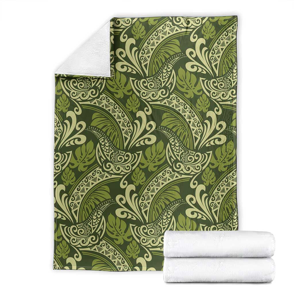 Olive Green Monstera Blanket Polynesian Tribal Pattern - Polynesian Pride
