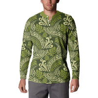 Olive Green Monstera Button Sweatshirt Polynesian Tribal Pattern - Polynesian Pride