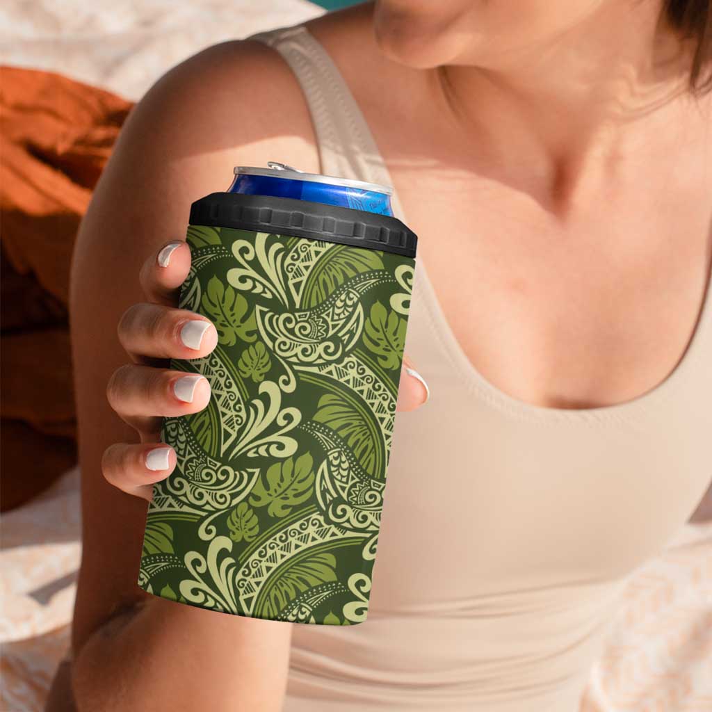 Olive Green Monstera 4 in 1 Can Cooler Tumbler Polynesian Tribal Pattern - Polynesian Pride