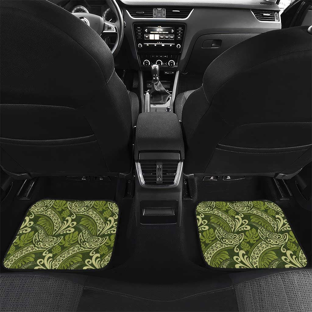 Olive Green Monstera Car Mats Polynesian Tribal Pattern - Polynesian Pride