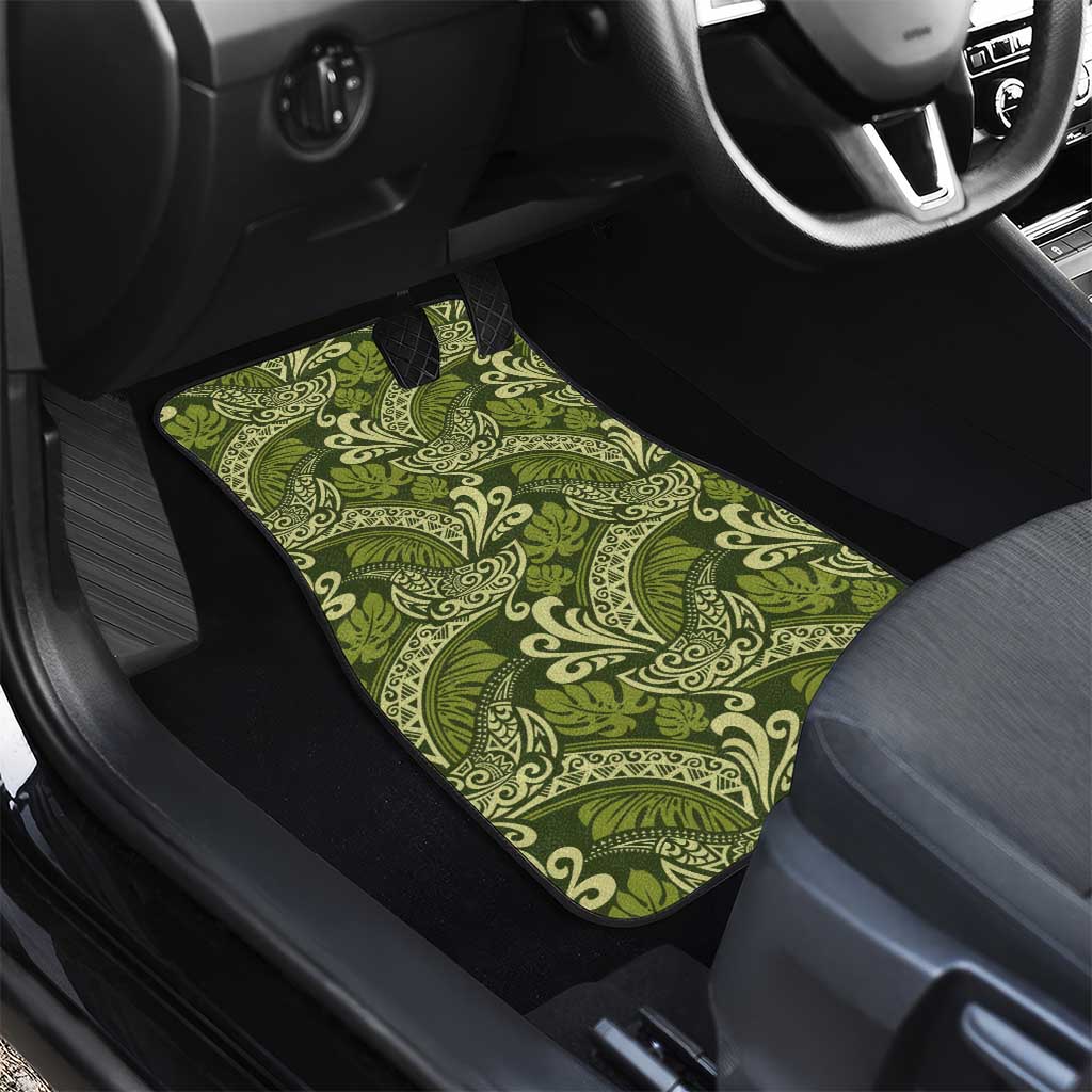 Olive Green Monstera Car Mats Polynesian Tribal Pattern - Polynesian Pride
