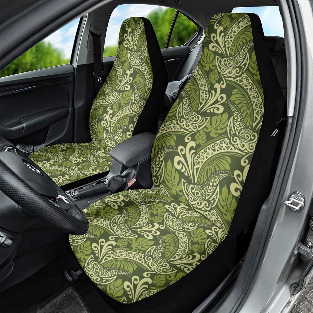 Olive Green Monstera Car Seat Cover Polynesian Tribal Pattern - Polynesian Pride