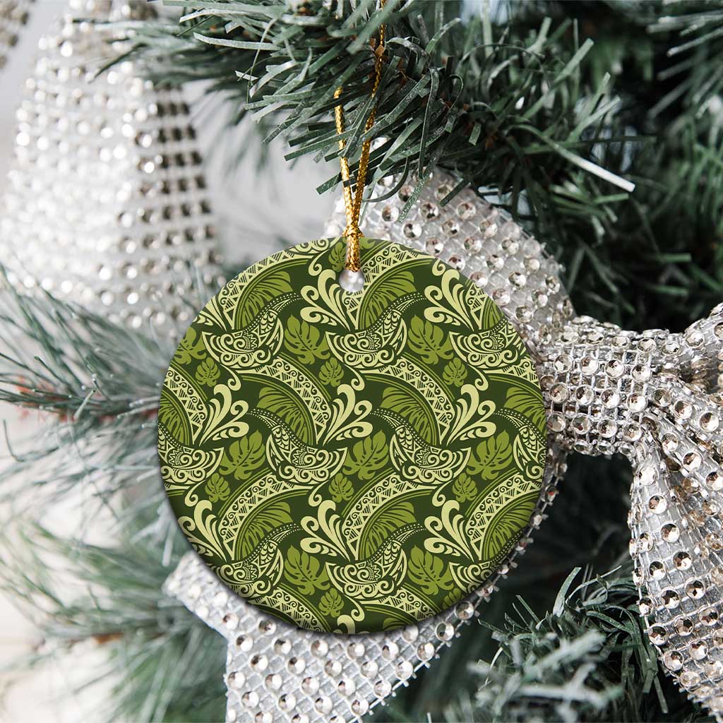 Olive Green Monstera Ceramic Ornament Polynesian Tribal Pattern - Polynesian Pride