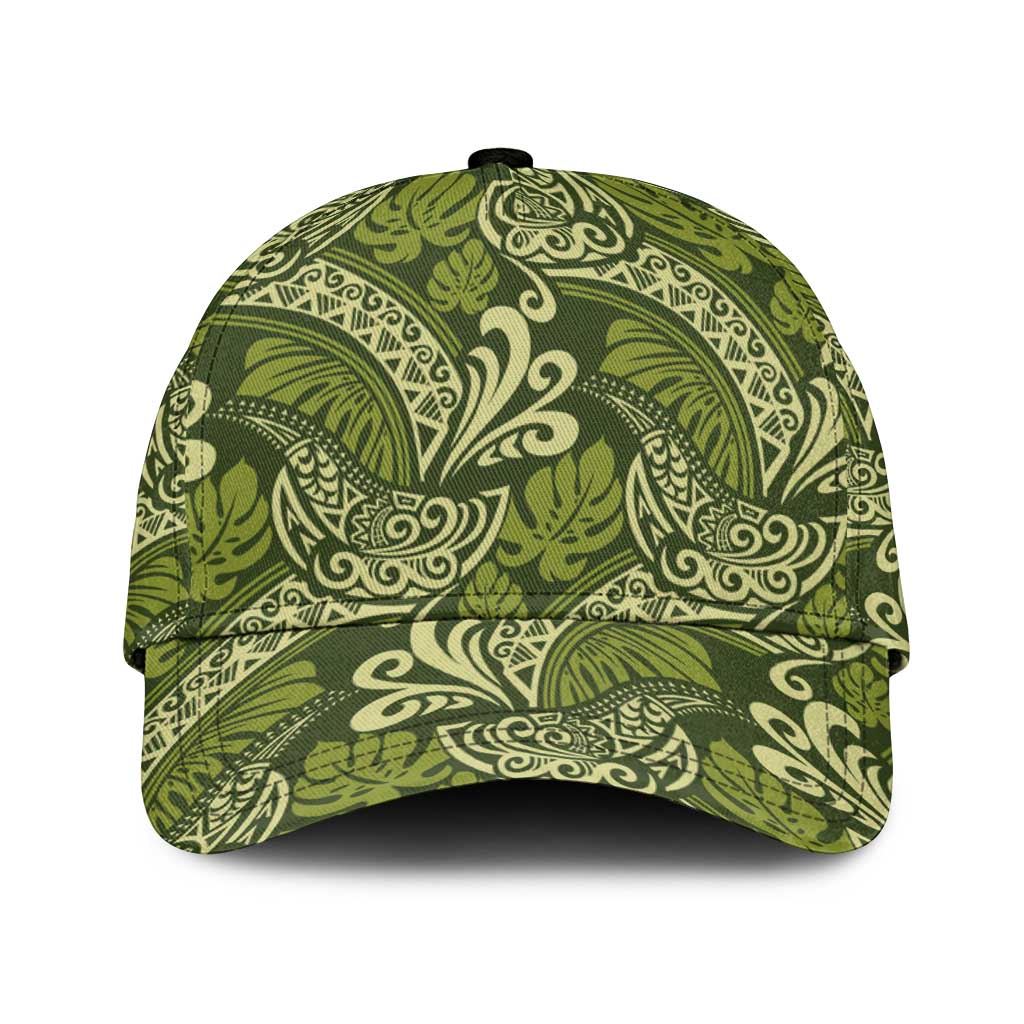 Olive Green Monstera Classic Cap Polynesian Tribal Pattern - Polynesian Pride