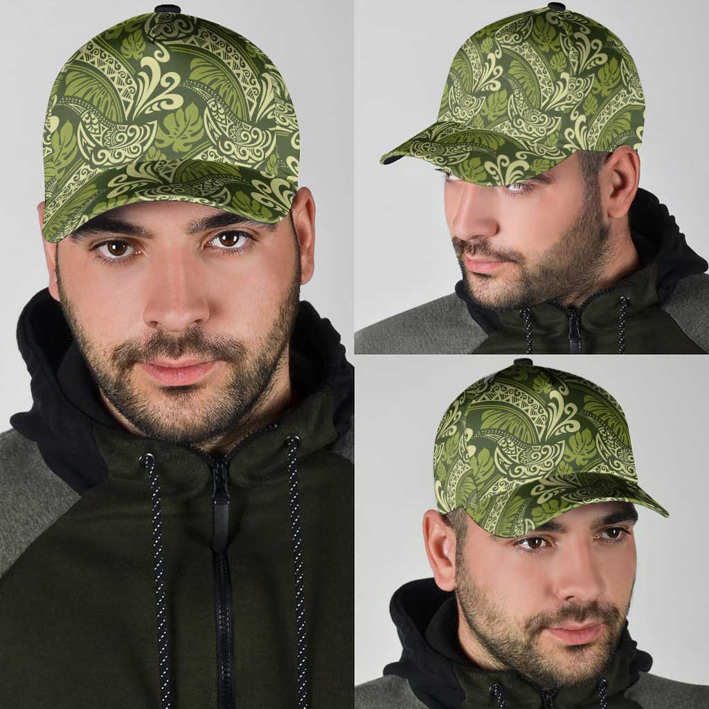 Olive Green Monstera Classic Cap Polynesian Tribal Pattern - Polynesian Pride