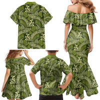 Olive Green Monstera Family Matching Mermaid Dress and Hawaiian Shirt Polynesian Tribal Pattern - Polynesian Pride