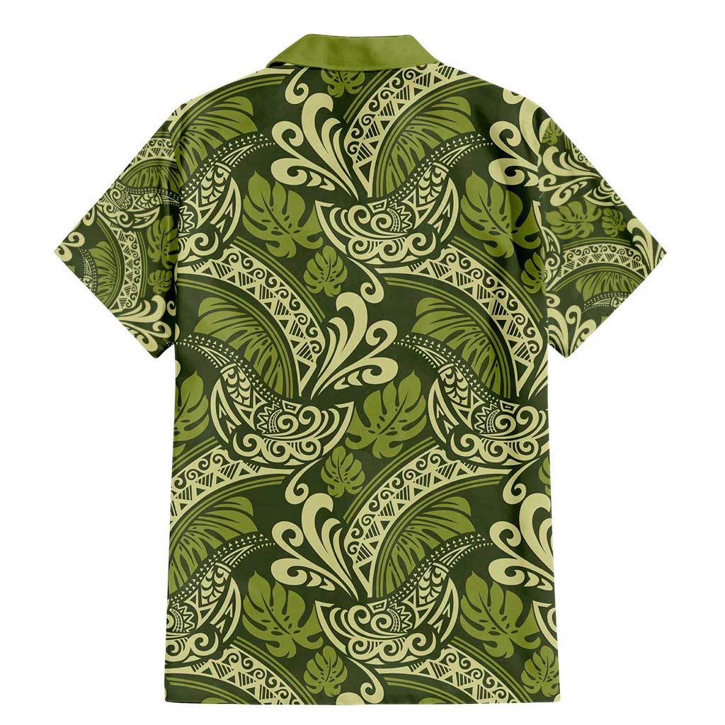 Olive Green Monstera Family Matching Mermaid Dress and Hawaiian Shirt Polynesian Tribal Pattern - Polynesian Pride