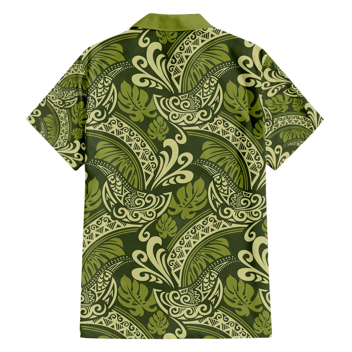 Olive Green Monstera Family Matching Off The Shoulder Long Sleeve Dress and Hawaiian Shirt Polynesian Tribal Pattern - Polynesian Pride