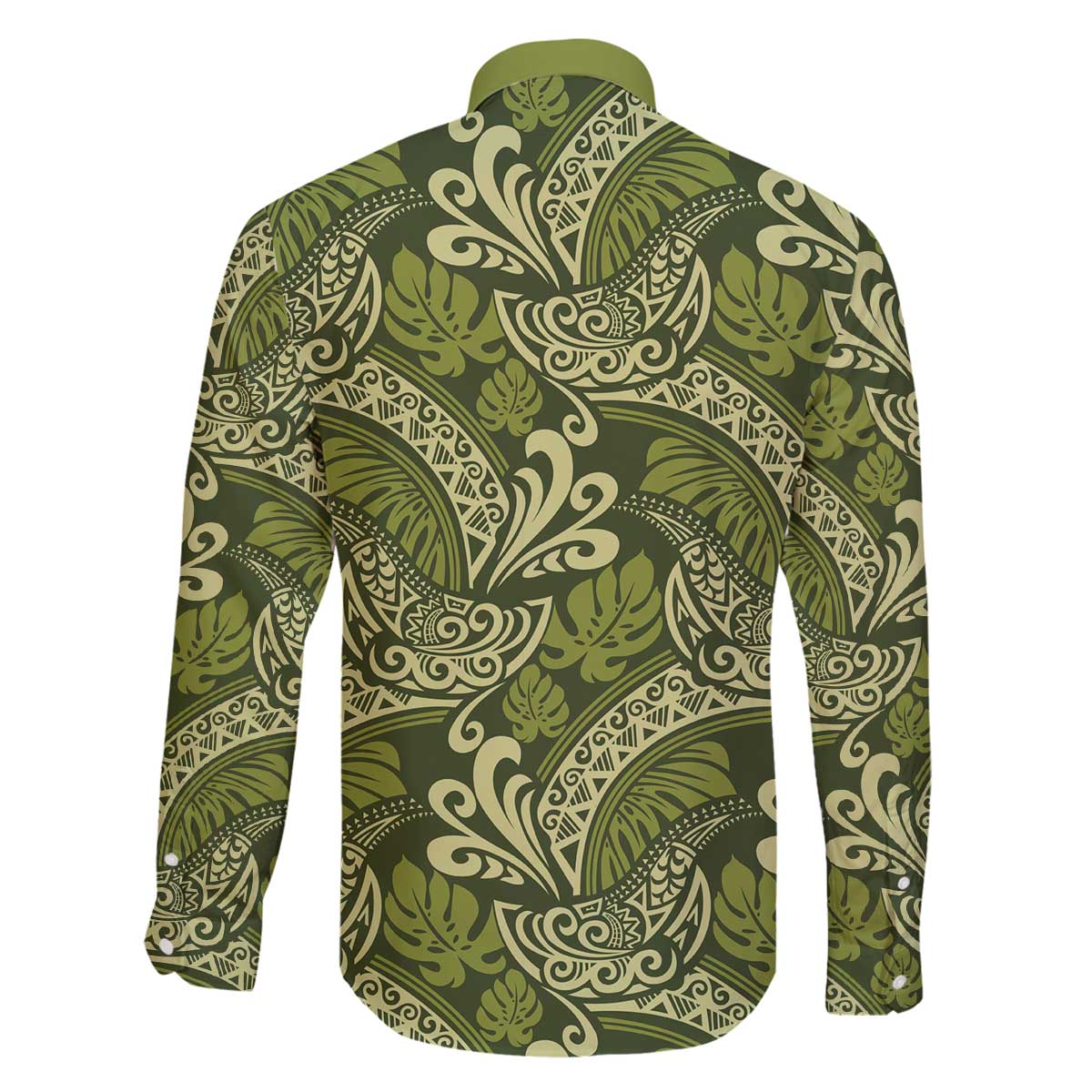 Olive Green Monstera Family Matching Off The Shoulder Long Sleeve Dress and Hawaiian Shirt Polynesian Tribal Pattern - Polynesian Pride