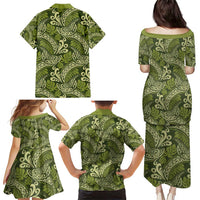 Olive Green Monstera Family Matching Puletasi and Hawaiian Shirt Polynesian Tribal Pattern - Polynesian Pride