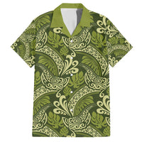 Olive Green Monstera Family Matching Puletasi and Hawaiian Shirt Polynesian Tribal Pattern - Polynesian Pride