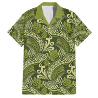 Olive Green Monstera Family Matching Short Sleeve Bodycon Dress and Hawaiian Shirt Polynesian Tribal Pattern - Polynesian Pride