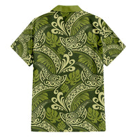 Olive Green Monstera Family Matching Short Sleeve Bodycon Dress and Hawaiian Shirt Polynesian Tribal Pattern - Polynesian Pride