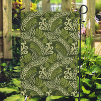 Olive Green Monstera Garden Flag Polynesian Tribal Pattern - Polynesian Pride