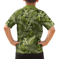 Olive Green Monstera Hawaiian Shirt Polynesian Tribal Pattern - Polynesian Pride