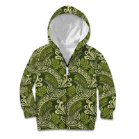 Olive Green Monstera Kid Hoodie Polynesian Tribal Pattern - Polynesian Pride