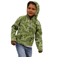 Olive Green Monstera Kid Hoodie Polynesian Tribal Pattern - Polynesian Pride