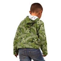 Olive Green Monstera Kid Hoodie Polynesian Tribal Pattern - Polynesian Pride