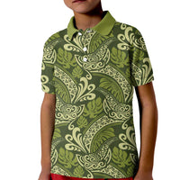 Olive Green Monstera Kid Polo Shirt Polynesian Tribal Pattern - Polynesian Pride