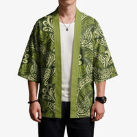 Olive Green Monstera Kimono Polynesian Tribal Pattern - Polynesian Pride