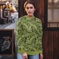 Olive Green Monstera Ugly Christmas Sweater Polynesian Tribal Pattern - Polynesian Pride
